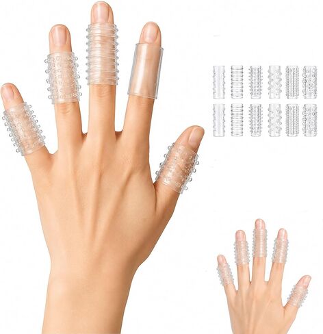Fidget for Skin Picking, 12-Pack Clear Silicone Finger Sleeves | Soft textured covers, cut-to-fit thumb use, quiet tactile ridges, washable reuse, home school office travel in Kuwait