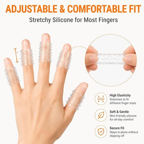 Fidget for Skin Picking, 12-Pack Clear Silicone Finger Sleeves | Soft textured covers, cut-to-fit thumb use, quiet tactile ridges, washable reuse, home school office travel in Kuwait