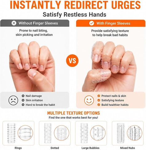 Fidget for Skin Picking, 12-Pack Clear Silicone Finger Sleeves | Soft textured covers, cut-to-fit thumb use, quiet tactile ridges, washable reuse, home school office travel in Kuwait