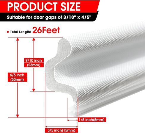 Extra Thick Kerf Door Weather Stripping White, V-Shaped Door Seal Strip | 40ft Door Frame Kerf Insert Weatherstrip, Noise Insulation Windproof Dustproof Door Jamb Gasket Replacement for Entry Door in Kuwait