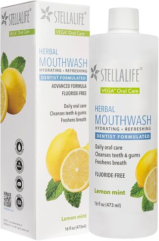 StellaLife Wellness Herbal Mouthwash – Natural Hydrading Alcohol-Free Oral Solution for Halitosis/Bad Breath Relief (Not Vega Rinse) Lemon Mint in Kuwait