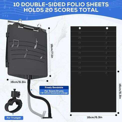 Trumpet Marching Lyre 2 in 1 Adjustable Trumpet & Snare Drum Marching Band Lyre, Music Flip Folder with 10 Double-Sided Folio Pages Marching Band Accessory in Kuwait