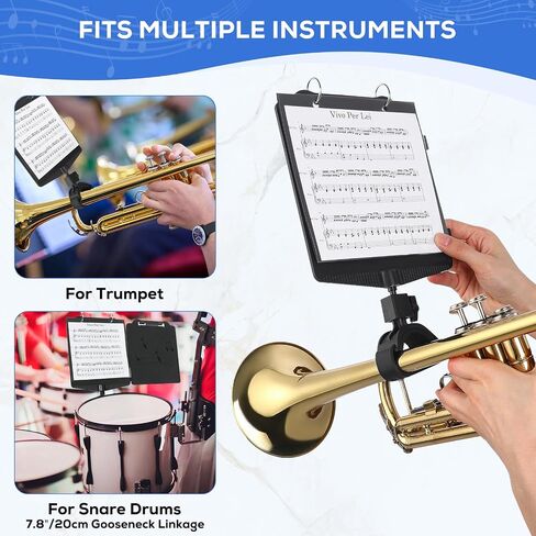 Trumpet Marching Lyre 2 in 1 Adjustable Trumpet & Snare Drum Marching Band Lyre, Music Flip Folder with 10 Double-Sided Folio Pages Marching Band Accessory in Kuwait