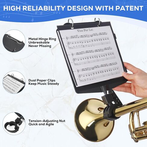 Trumpet Marching Lyre 2 in 1 Adjustable Trumpet & Snare Drum Marching Band Lyre, Music Flip Folder with 10 Double-Sided Folio Pages Marching Band Accessory in Kuwait