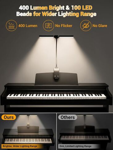 ضوء حامل الموسيقى، 100 مصباح LED + 10 سطوع + 5 ألوان قابلة للطي بمشبك على الضوء | مصباح بطارية 4000 مللي أمبير في الساعة، مصباح مكتبي ساطع قابل لإعادة الشحن 400 لومن مع مشبك، ضوء بيانو لاسلكي، مشبك على ضوء القراءة للسرير/السكن in Kuwait