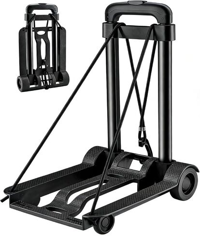 Folding Luggage Cart 2 Wheel, 80lbs Capacity Compact Hand Truck with Strap Collapsible Bagpack Trolley Portable Dolly Cart, for Travelling Shopping Camping Luggage Groceries Supplies Moving in Kuwait