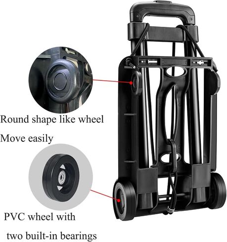 Folding Luggage Cart 2 Wheel, 80lbs Capacity Compact Hand Truck with Strap Collapsible Bagpack Trolley Portable Dolly Cart, for Travelling Shopping Camping Luggage Groceries Supplies Moving in Kuwait