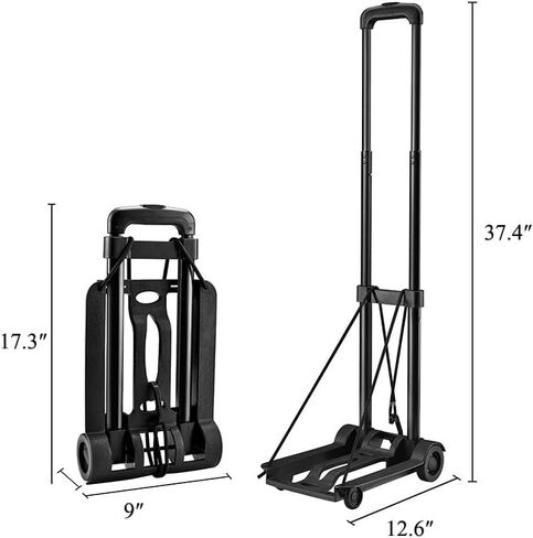 Folding Luggage Cart 2 Wheel, 80lbs Capacity Compact Hand Truck with Strap Collapsible Bagpack Trolley Portable Dolly Cart, for Travelling Shopping Camping Luggage Groceries Supplies Moving in Kuwait