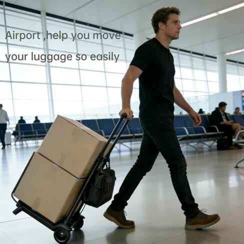 Folding Luggage Cart 2 Wheel, 80lbs Capacity Compact Hand Truck with Strap Collapsible Bagpack Trolley Portable Dolly Cart, for Travelling Shopping Camping Luggage Groceries Supplies Moving in Kuwait