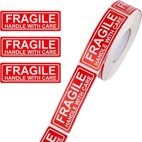 1" X 3" Fragile Handle with Care Warning Stickers for Shipping Moving and Packing, 500 Pcs Permanent Adhesive Labels, 1 Roll in Kuwait