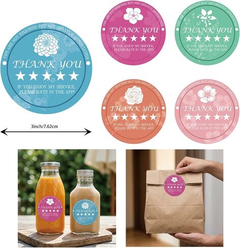 300 Pcs 5 Star Thank You Stickers 2 inch Food Delivery Labels | 300 Tamper Evident 5 Star Labels | 2.36" Round | 5 Colors | Pizza Takeout Grocery Bag Delivery Thank You Stickers in Kuwait