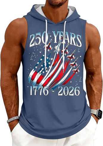 250 Anniversary USA Hooded Tank Tops 1776-2026 250th Birthday Patriotic American Flag Sleeveless Muscle T Shirts in Kuwait