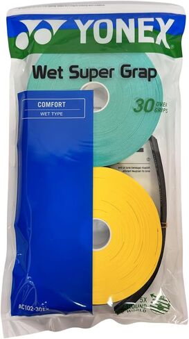 مضرب تنس Yonex Wet Super GRAP Overgrip (أخضر/أصفر) - 30 عبوة في عبوات متعددة (1-6 عبوات متوفرة) in Kuwait
