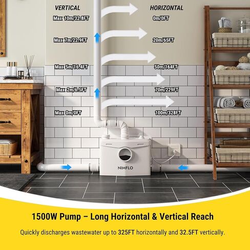مضخة مرحاض Upflush Macerator بقدرة 1500 وات مع شفرة طحن شديدة التحمل، ونظام مضخة مياه الصرف الصحي 2800 جيجا في الساعة، ورفع 32.8 قدمًا، و4 مداخل مياه ومنافذ مزدوجة للحمام في الطابق السفلي، والحوض، والدش، والغسيل in Kuwait