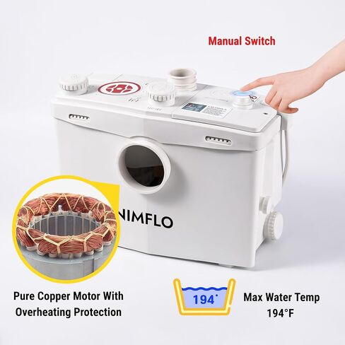مضخة مرحاض Upflush Macerator بقدرة 1500 وات مع شفرة طحن شديدة التحمل، ونظام مضخة مياه الصرف الصحي 2800 جيجا في الساعة، ورفع 32.8 قدمًا، و4 مداخل مياه ومنافذ مزدوجة للحمام في الطابق السفلي، والحوض، والدش، والغسيل in Kuwait