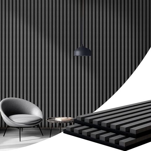 Wood Slat Acoustic Panels 2-Piece, 94" x 11" Acoustic Wall Panels, Soundproof Wooden Wall Panels, 3D Fluted Wood Panels for Living Room Bedroom Office Wall Decor in Kuwait