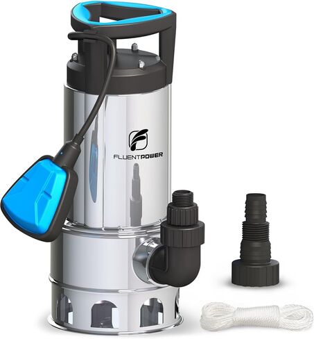 مضخة مستنقع غاطسة FLUENTPOWER 3/4HP 3300GPH للمياه القذرة، تحكم تلقائي/يدوي مع سلك بطول 26 قدم وحبل لقبو الفيضانات في الطابق السفلي وحديقة البركة وحوض الاستحمام الساخن in Kuwait