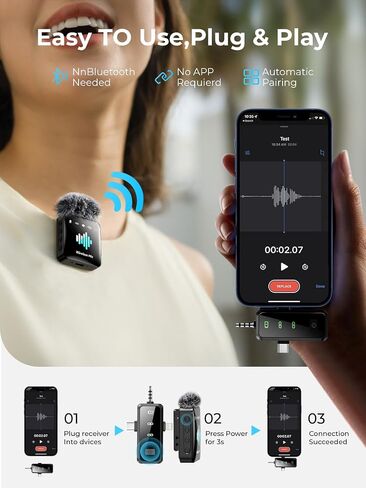 ميكروفون MENERESAS اللاسلكي Lavalier لهاتف iPhone: تقليل ضوضاء الميكروفون الصغير - ناقل حركة 328 قدمًا وعمر بطارية 20 ساعة لتسجيل الفيديو، كاميرا عالمية 3 في 1 ونظام أندرويد، رمادي غامق in Kuwait