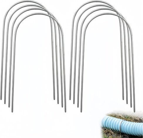8 Pcs Downspout Anchor Stakes, U-Shaped Metal Ground Stakes for 4" Round Downspout Extensions, No-Drill Gutter Drain Pipe Holder, Heavy Duty Landscape Staples for Securing Drainage Pipe in Kuwait