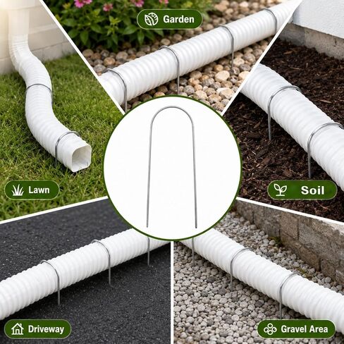8 Pcs Downspout Anchor Stakes, U-Shaped Metal Ground Stakes for 4" Round Downspout Extensions, No-Drill Gutter Drain Pipe Holder, Heavy Duty Landscape Staples for Securing Drainage Pipe in Kuwait