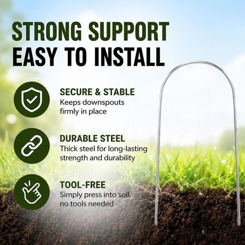 8 Pcs Downspout Anchor Stakes, U-Shaped Metal Ground Stakes for 4" Round Downspout Extensions, No-Drill Gutter Drain Pipe Holder, Heavy Duty Landscape Staples for Securing Drainage Pipe in Kuwait