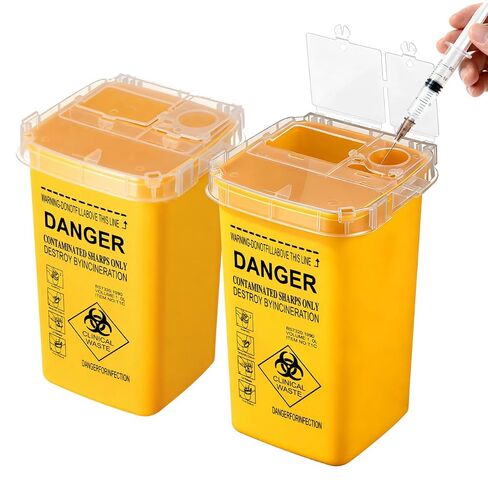 Ciieeo Puncture-Resistant Sharps Disposal Container - 1-Quart Yellow Collection Box for Proper Waste Management | Portable Disposal Bin with Locking Lid for Professional and Personal Use in Kuwait