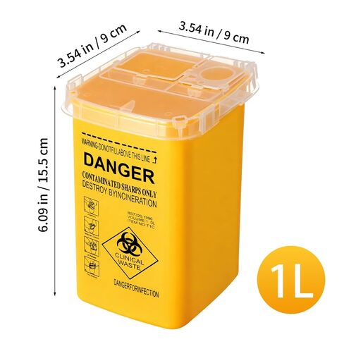 Ciieeo Puncture-Resistant Sharps Disposal Container - 1-Quart Yellow Collection Box for Proper Waste Management | Portable Disposal Bin with Locking Lid for Professional and Personal Use in Kuwait