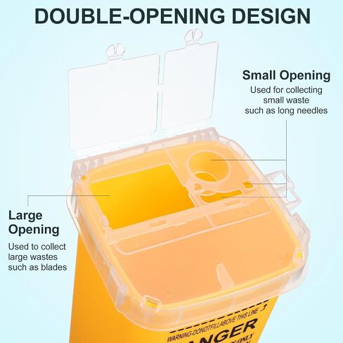 Ciieeo Puncture-Resistant Sharps Disposal Container - 1-Quart Yellow Collection Box for Proper Waste Management | Portable Disposal Bin with Locking Lid for Professional and Personal Use in Kuwait