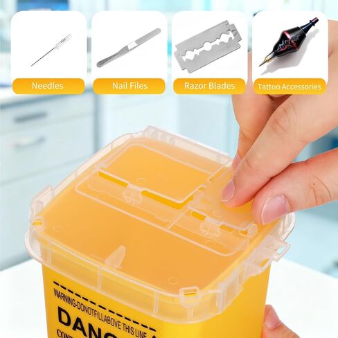 Ciieeo Puncture-Resistant Sharps Disposal Container - 1-Quart Yellow Collection Box for Proper Waste Management | Portable Disposal Bin with Locking Lid for Professional and Personal Use in Kuwait
