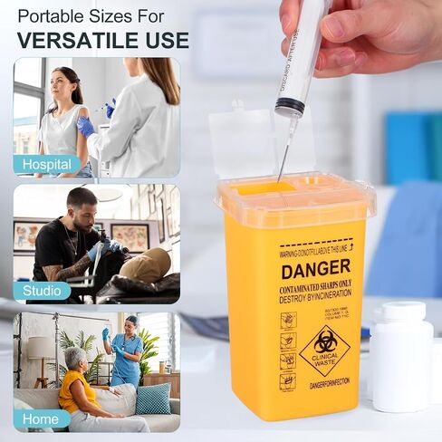Ciieeo Puncture-Resistant Sharps Disposal Container - 1-Quart Yellow Collection Box for Proper Waste Management | Portable Disposal Bin with Locking Lid for Professional and Personal Use in Kuwait