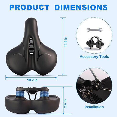 مقعد دراجة للرجال والنساء، مقعد دراجة مريح مع سرج عريض جدًا، تصميم مجوف مسامي، ممتص للصدمات لدراجة الطريق، دراجة جبلية، دراجة إلكترونية، دراجة تمرين، أسود in Kuwait