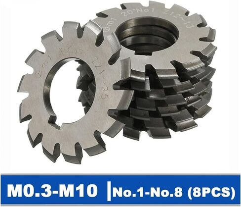 HSS Gear Mill Cutters HSS Gear Milling Cuttering M0.6 M1 M2 M3 M4 M5 M6 M8 Modulus Degrees Disc Spur Gear Straight Tooth(M0.8 (No1-No8) 8PCS) in Kuwait