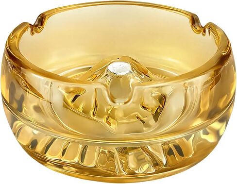 Amber Mountain Thick Crystal Glass Decorative Ashtray | Heavy duty tabletop ash tray, indoor & outdoor, for home, office, bar, patio, decorative gift in Kuwait