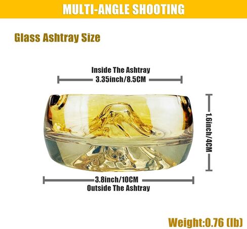 Amber Mountain Thick Crystal Glass Decorative Ashtray | Heavy duty tabletop ash tray, indoor & outdoor, for home, office, bar, patio, decorative gift in Kuwait