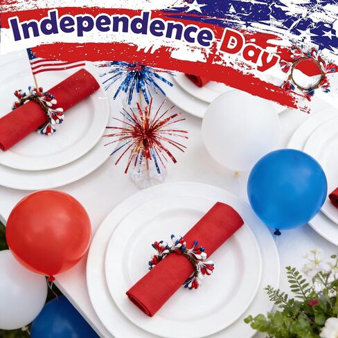 Patriotic Napkin Rings Set of 12-4th of July Napkin Rings, Red White Blue Floral Cloth Napkin Ring Independence Day Table Decorations for Memorial Day Labor Day Patriotic Party in Kuwait