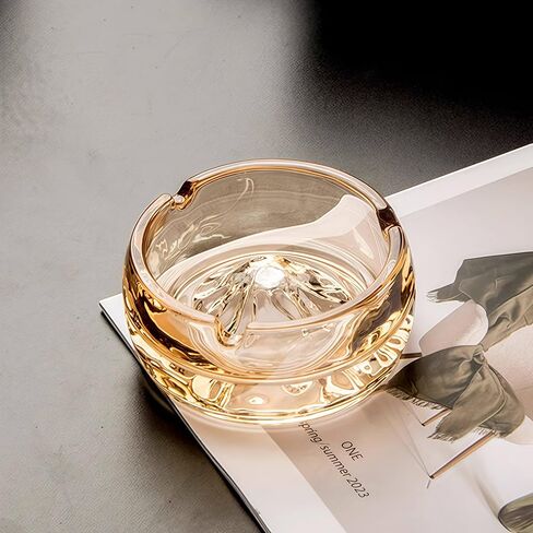 Amber Mountain Thick Crystal Glass Decorative Ashtray | Heavy duty tabletop ash tray, indoor & outdoor, for home, office, bar, patio, decorative gift in Kuwait