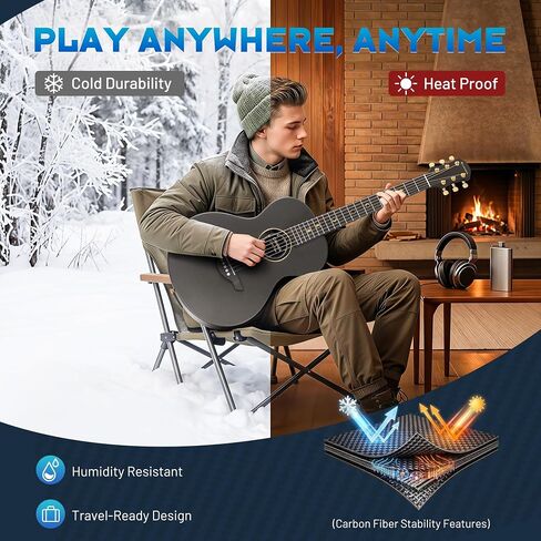 CAHAYA Carbon Fiber Acoustic Guitar: 38" Composite OM Body Travel Guitar Beginner Kit Low Action Easy Play Lightweight Waterproof Steel String with Gig Bag (Black) | Lightweight Travel Guitar Low Action Easy Play Waterproof Steel String with Gig Bag (Blac in Kuwait