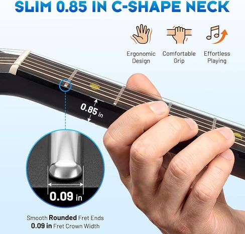 CAHAYA Carbon Fiber Acoustic Guitar: 38" Composite OM Body Travel Guitar Beginner Kit Low Action Easy Play Lightweight Waterproof Steel String with Gig Bag (Black) | Lightweight Travel Guitar Low Action Easy Play Waterproof Steel String with Gig Bag (Blac in Kuwait