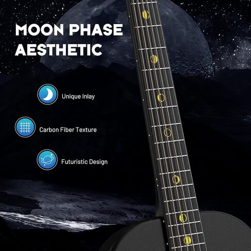 CAHAYA Carbon Fiber Acoustic Guitar: 38" Composite OM Body Travel Guitar Beginner Kit Low Action Easy Play Lightweight Waterproof Steel String with Gig Bag (Black) | Lightweight Travel Guitar Low Action Easy Play Waterproof Steel String with Gig Bag (Blac in Kuwait