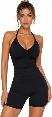 Seamless Scrunch Butt Workout Set for Women, Halter Neck Longline Sports Bra and High Waisted Impact Shorts Matching Gym Set in Kuwait