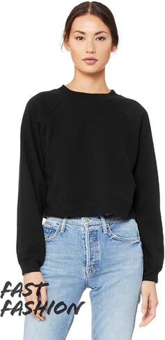 BELLA+CANVAS Fast Fashion Women's Raglan Pullover Fleece L Black in Kuwait