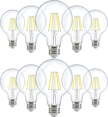 10 Pack G25 LED Light Bulbs, Filament Edison Globe, Vanity Lighting Bulb for Bathroom Bedroom, 500 LM, 5W (60W Equivalent), 3000K Warm White, Dimmable, E26 Base, Clear UL in Kuwait