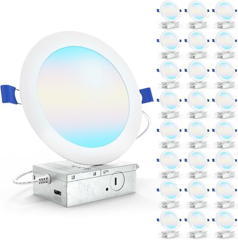 Sunco 24 Pack 6 Inch LED Recessed Light, Canless Ceiling Lights Slim with Junction Box, 1200 LM, 14W (100W Equivalent), Selectable CCT 2700K/3000K/4000K/5000K/6000K, Dimmable, Wafer Thin ETL in Kuwait
