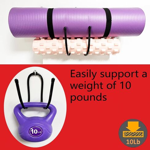 Upgraded large Yoga Mat Holder Wall Mount, Metal Storage Rack for Yoga Mat/Wheels, Foam Roller etcs, Wall Rack Organizer Hooks for Hanging Stretching Strap & Resistance Bands, Yoga Room/Home Gym Decor in Kuwait
