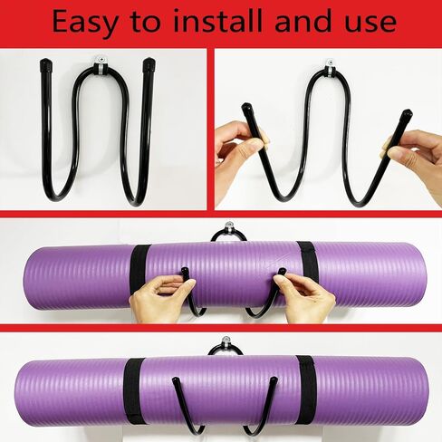 Upgraded large Yoga Mat Holder Wall Mount, Metal Storage Rack for Yoga Mat/Wheels, Foam Roller etcs, Wall Rack Organizer Hooks for Hanging Stretching Strap & Resistance Bands, Yoga Room/Home Gym Decor in Kuwait