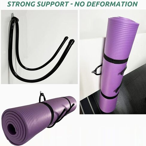 Upgraded large Yoga Mat Holder Wall Mount, Metal Storage Rack for Yoga Mat/Wheels, Foam Roller etcs, Wall Rack Organizer Hooks for Hanging Stretching Strap & Resistance Bands, Yoga Room/Home Gym Decor in Kuwait