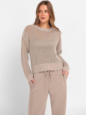 ANRABESS Womens 2 Piece Outfits Crochet Sheer Knit Sweater Top Wide Leg Pants Lounge Set Sweatsuit 2026 Fall Travel Clothes in Kuwait