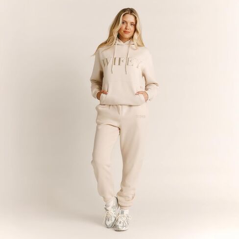 Six Stories Wifey Statement Sweatshirt and Sweatpants Set for the Stylish New Bride | Soft, Comfy & Cozy Sweatsuit with Unique Pearlescent Detailing Ideal as Anniversary or Honeymoon Gift | Large in Kuwait