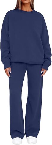 Sweatsuits النساء 2 قطعة الزي المسار الدعاوى بلون البلوز هوديي مباراة Sweatpants واسعة الساق ملابس الخريف الشتاء in Kuwait