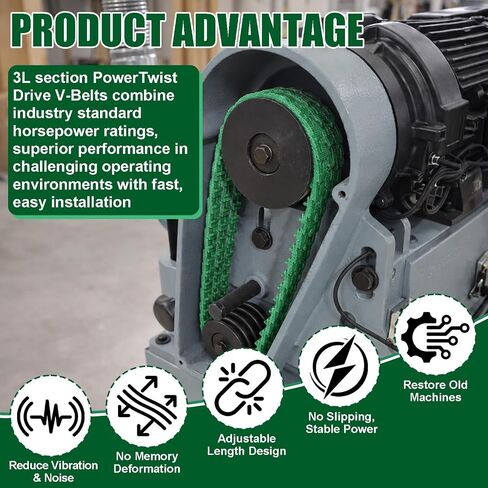 حزام Power Twist V مقاس 3/8 بوصة × 10 أقدام، حزام على شكل حرف V من النوع Z قابل للتعديل 3L | استبدال حزام المحرك الصناعي لضغط الحفر ومنشار الطاولة والمخرطة والمنشار الحزامي وآلات النجارة، أخضر in Kuwait